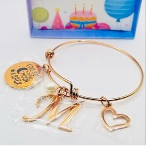 gold-tone adjustable charm bangle bracelet/LOVE YOU TO THE MOON & BACK".